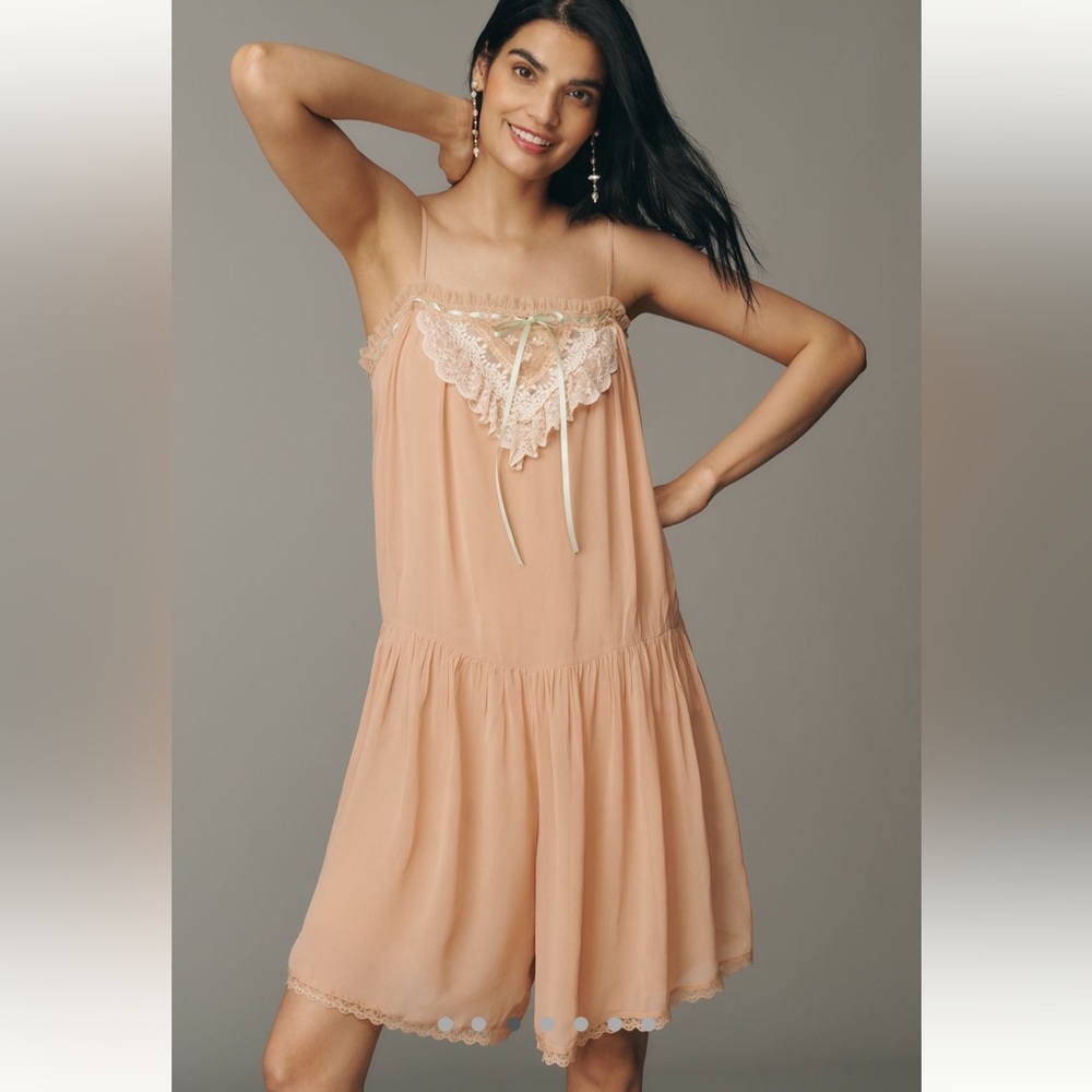 Anthropologie Peach Chemise with Lace Detail
